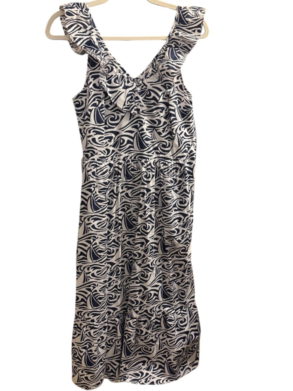 Vineyard Vines Cotton Ruffle Dress Navy White Small Coastal EUC Target